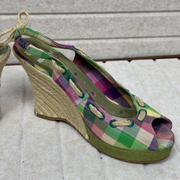 Not Rated Plaid Espadrille Wedge Sandals Peep Toe Slingback Women 8.5 - Picture 6 of 11